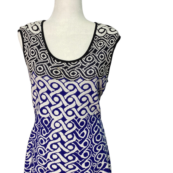 NIC + ZOE | sz M Women's Blue/White/Black Knit Print Sleeveless Sweater Dress - Picture 3 of 8